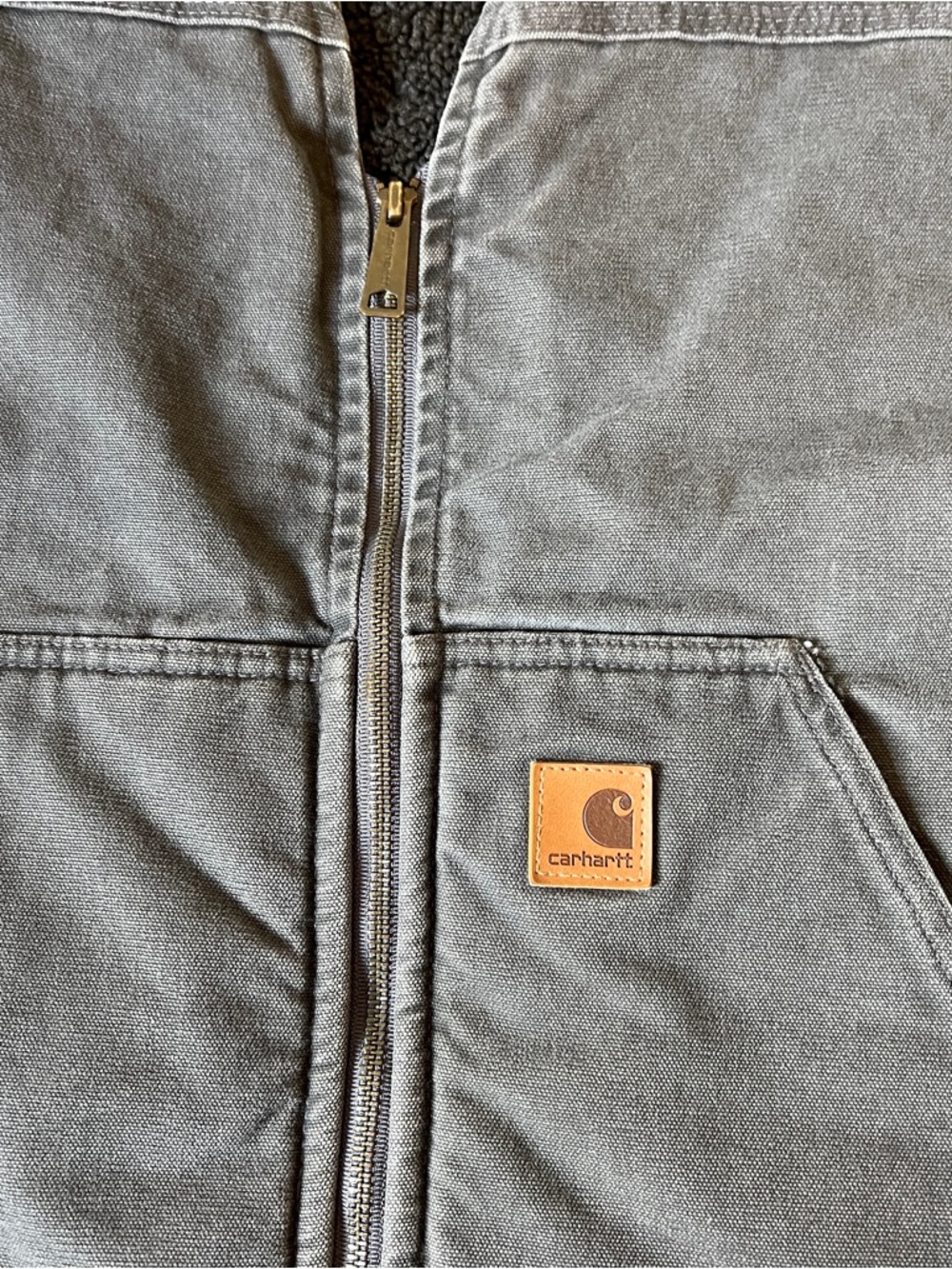 Carhartt Sherpa Lined Duck Vest Gray Workwear Zip Men’s Large - Picture 4 of 8